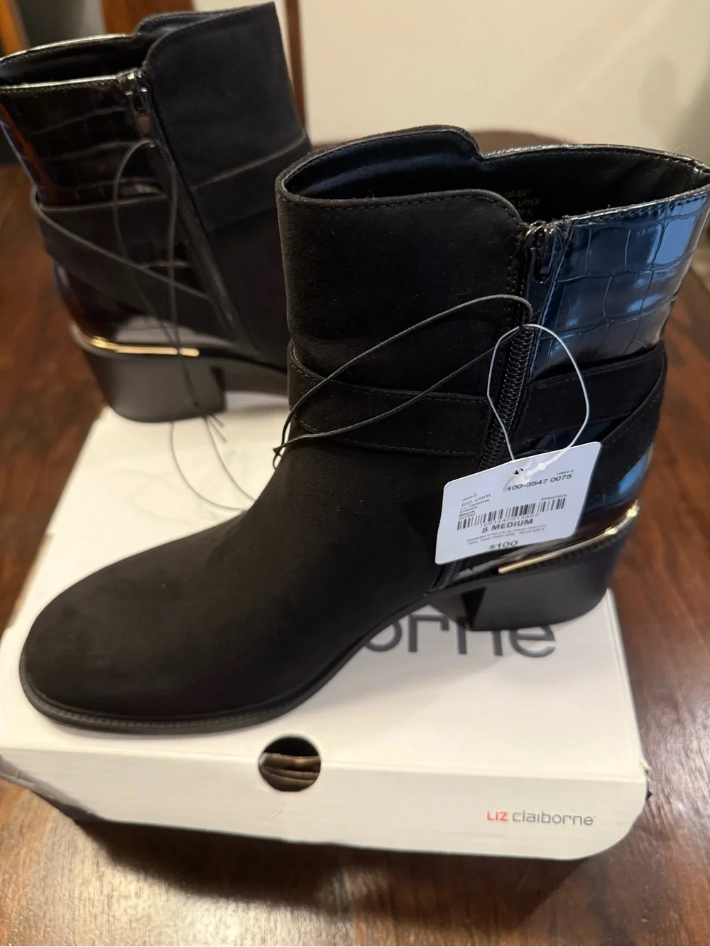 Liz Claiborne LC Emberly Black Suede Ankle Boots Women’s Size 8M New In Box - Picture 9 of 13
